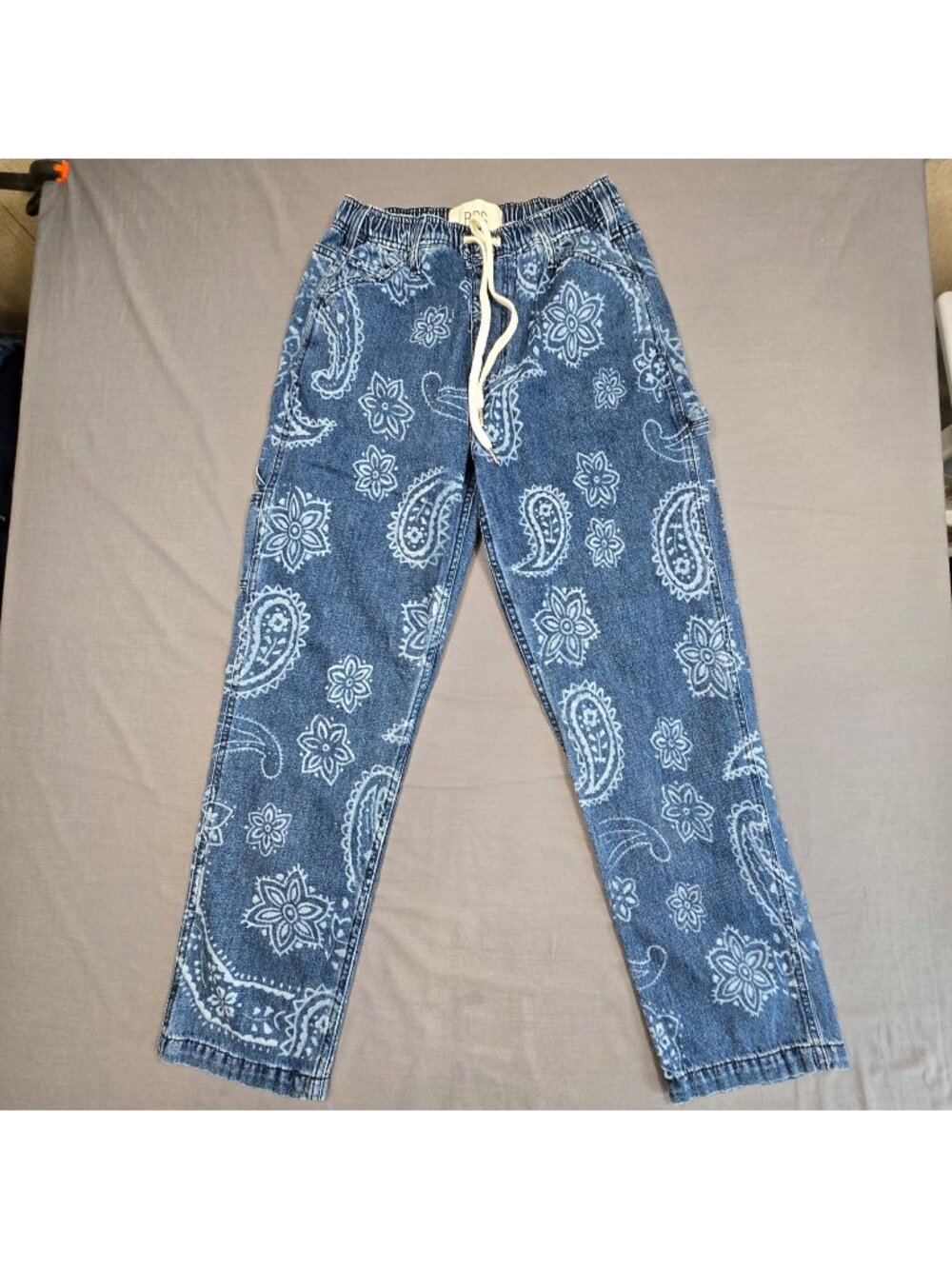 BDG Medium Denim Pants Blue Paisley Print Relaxed Drawstring Waistband Boho
